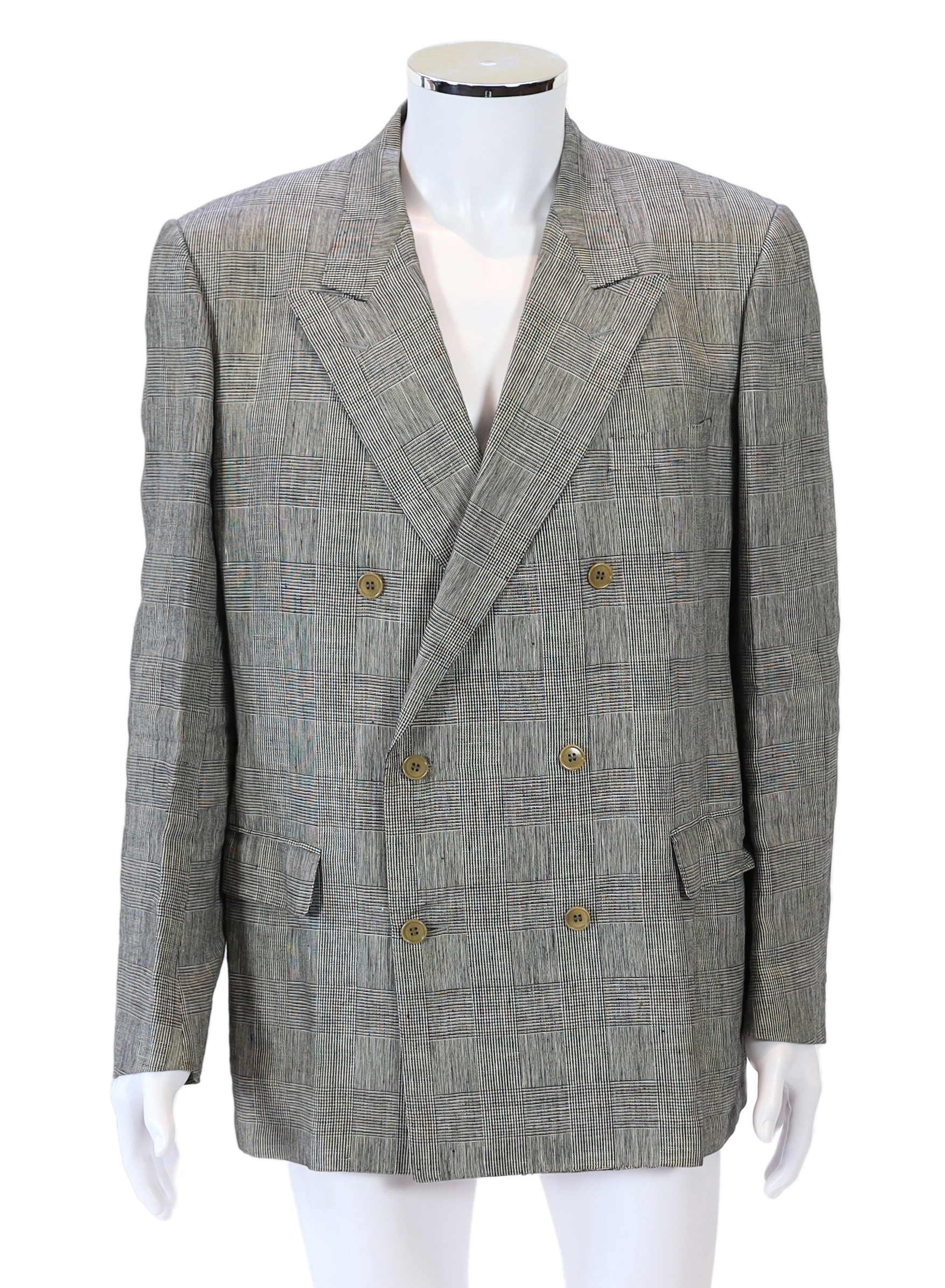 A Saint Laurent rive gauche gentlemen's Prince of Wales check double breasted linen suit, approx size 42